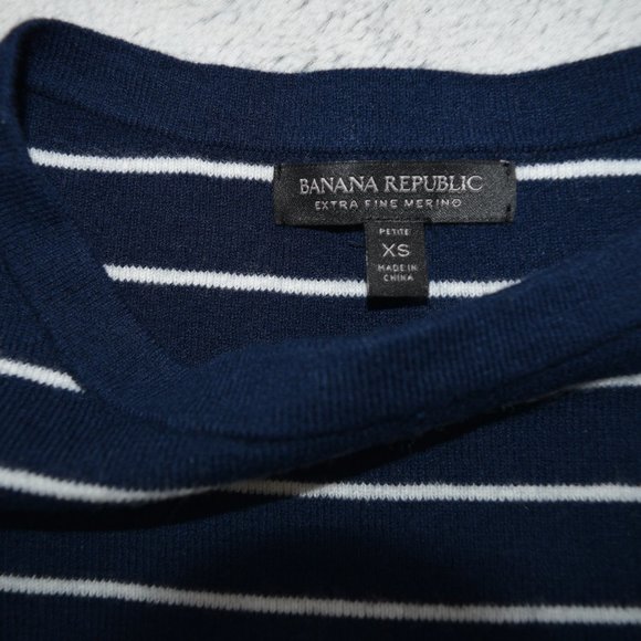 BANANA REPUBLIC NAVY WHITE SWEATER SUPERFINE MERINO BLEND VERY SOFT WAR… - Picture 2 of 9